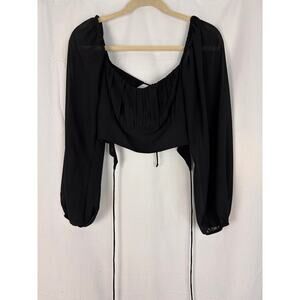 Grey Bandit black sheer sleeves crop top whimsigoth festival romantic size small